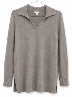 Pure Jill Soft Knit Tunic Sweater Taupe Gray Long Sleeve